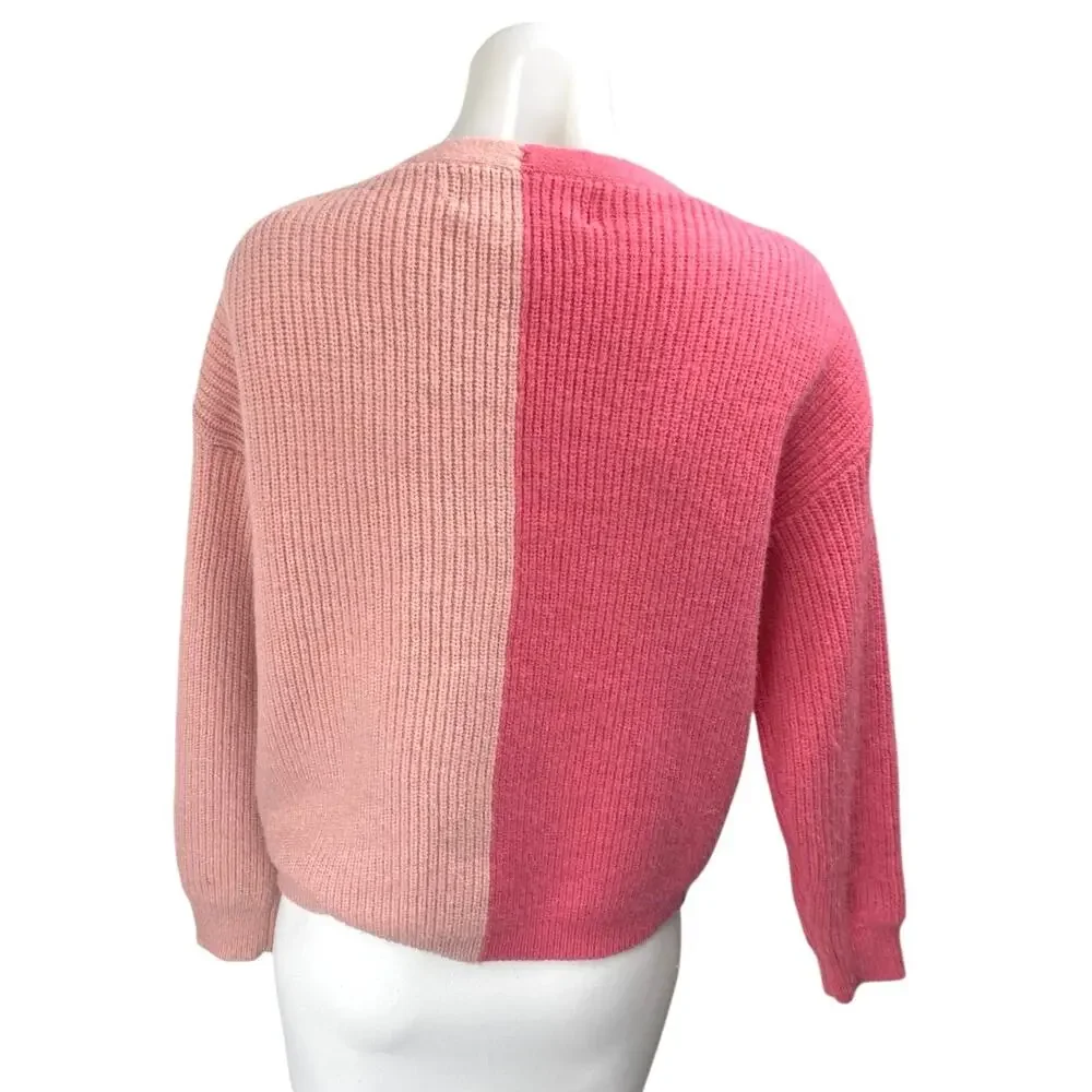 Pink Martini Women's Colorblock Ribbed Knit Button Down Cardigan Sweater Top XS